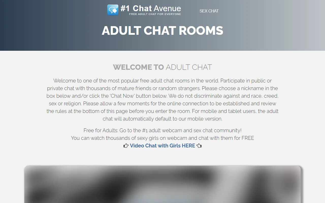 Chat Avenue Adult Chat Rooms page screenshot