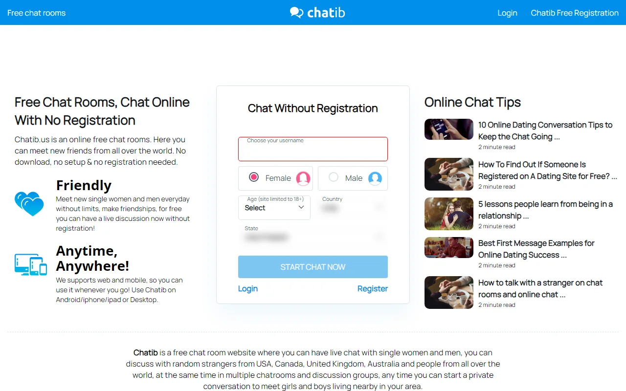 Chatib.us homepage screenshot