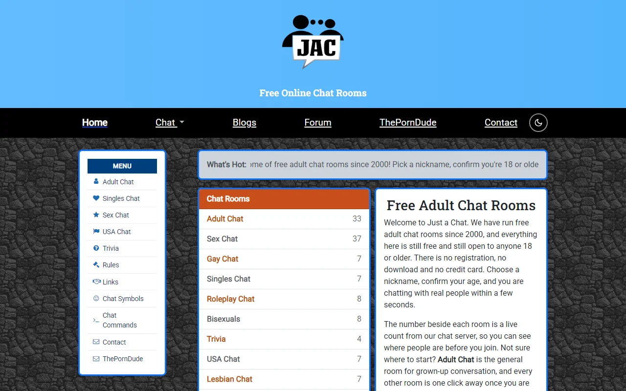 Just a Chat homepage screenshot