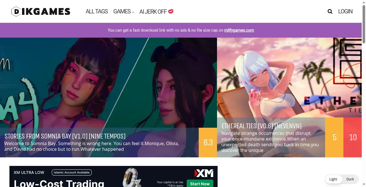 Dikgames homepage adult games catalog