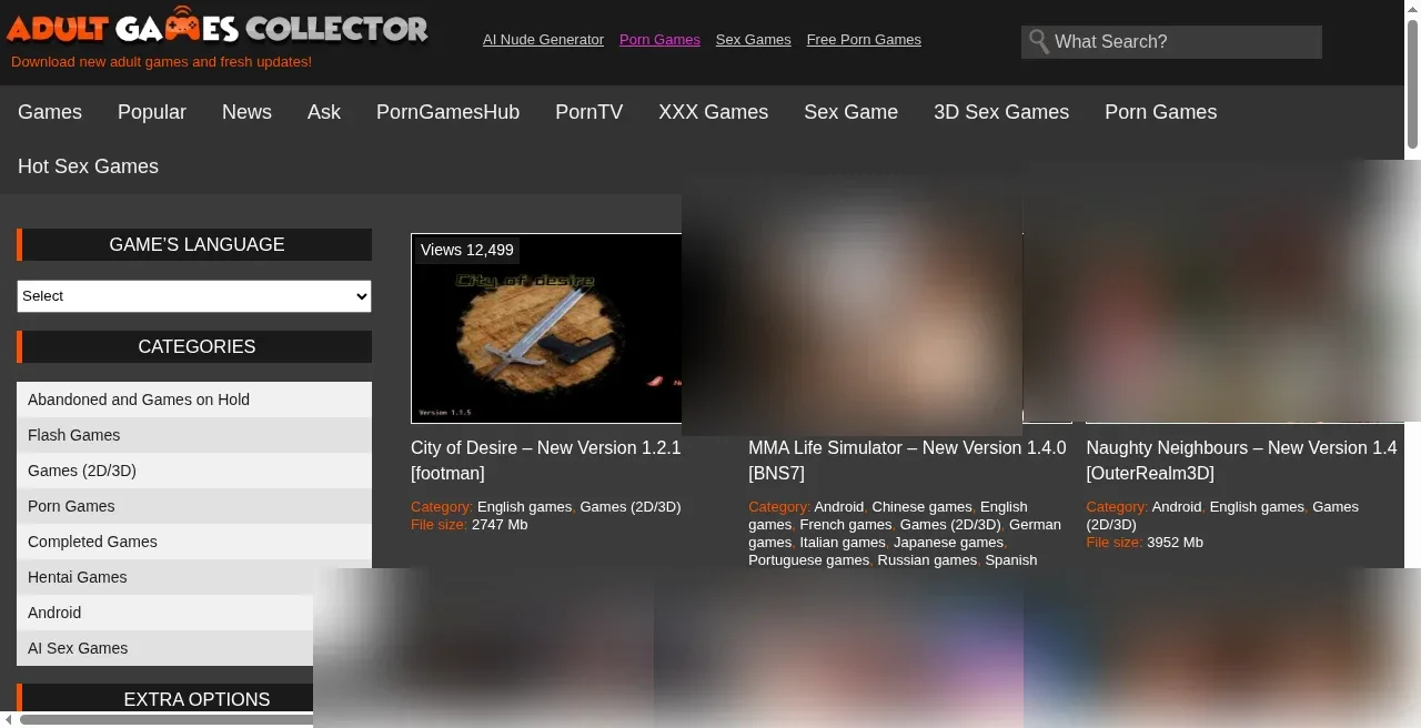 AdultGamesCollector homepage