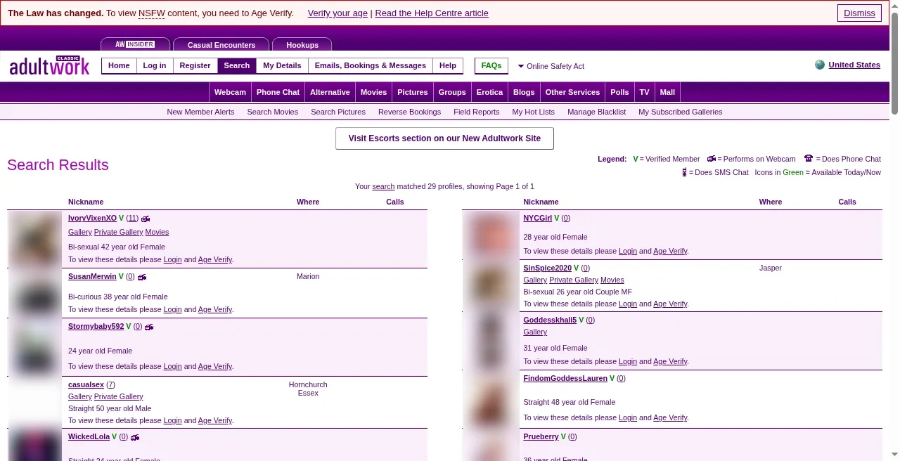AdultWork male escorts search results page