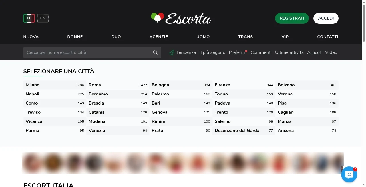 Escorta homepage with Uomo male category