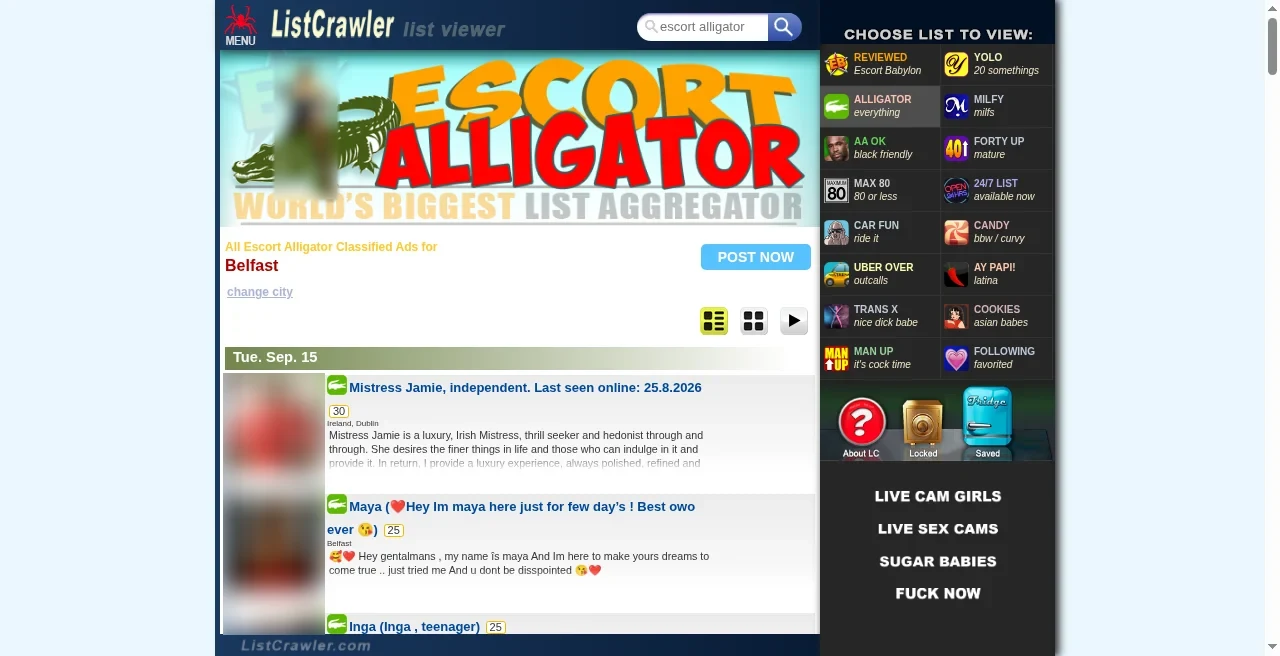ListCrawler homepage showing MAN UP category