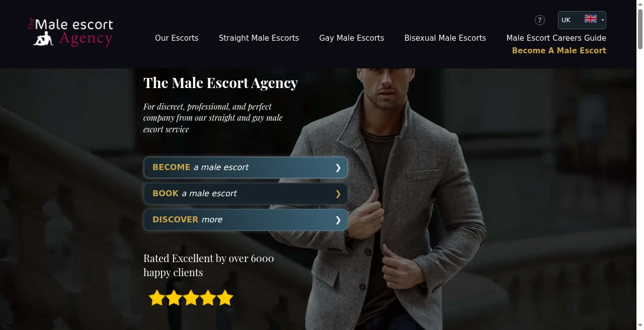 The Male Escort Agency homepage