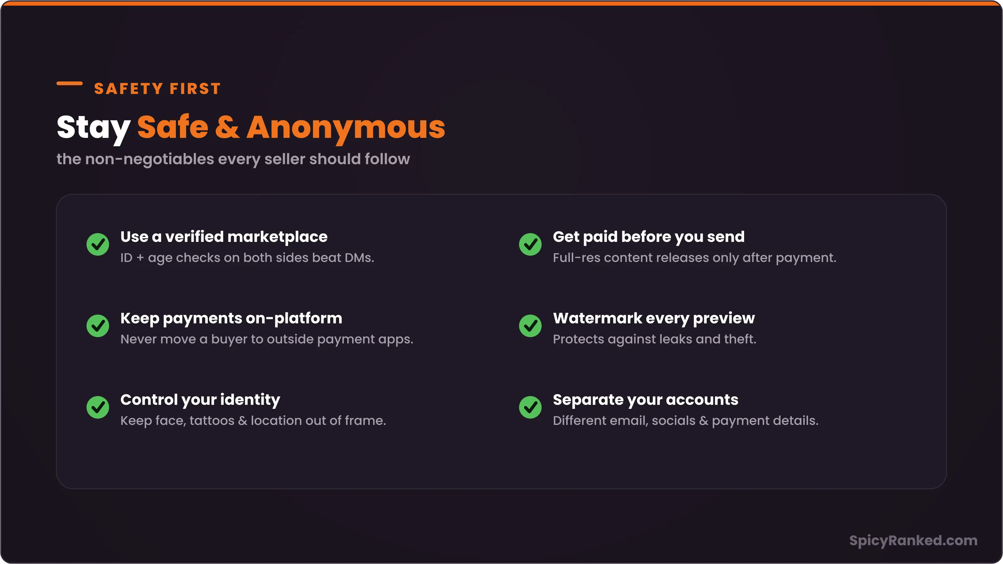 Safety checklist for selling feet pics: get paid first, stay on-platform, watermark
