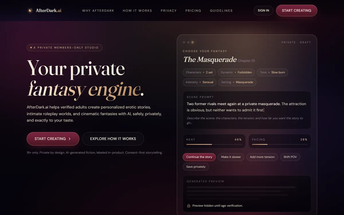 AfterDark.ai homepage hero