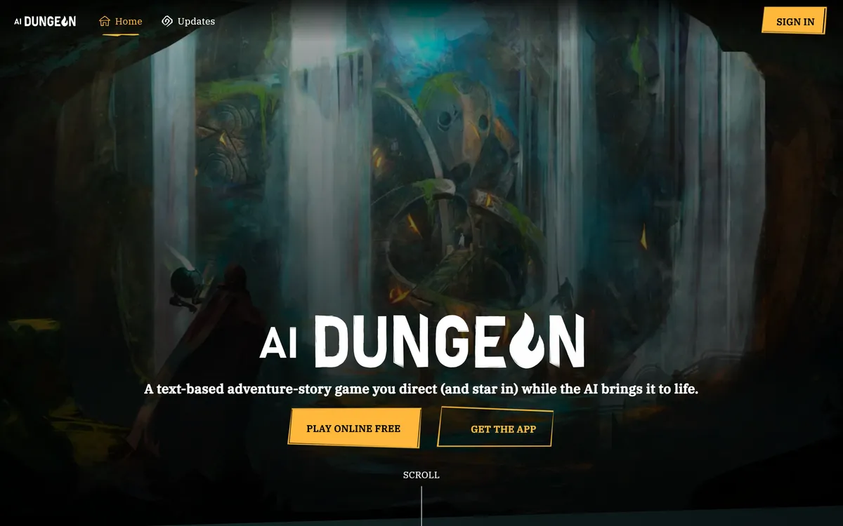 AI Dungeon homepage hero