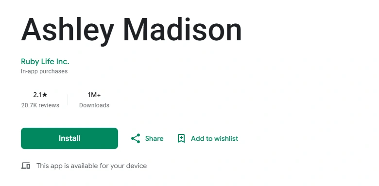 Ashley Madison on Play Store