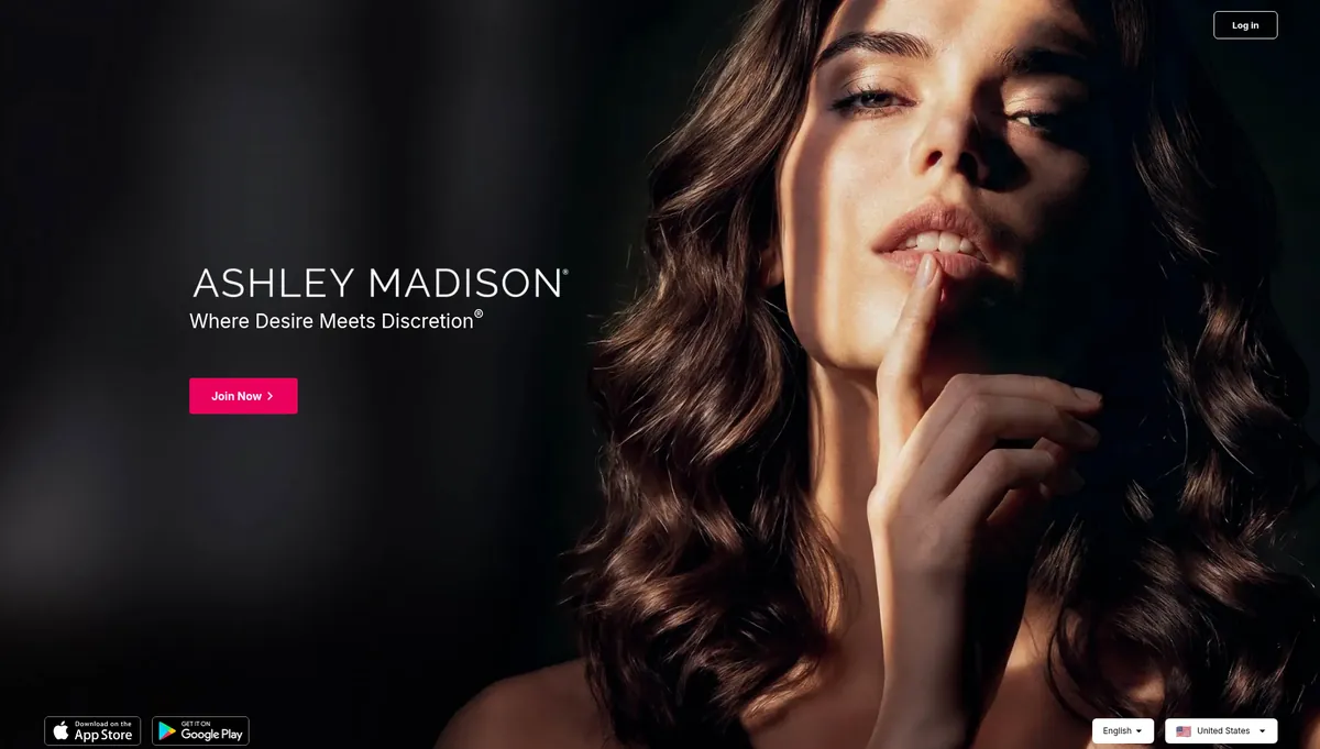 Ashley Madison homepage in 2026