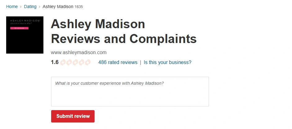 Ashley Madison on PissedConsumer