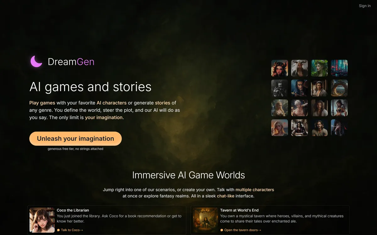 DreamGen homepage hero