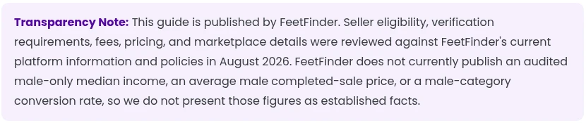 FeetFinder transparency note saying it does not publish male-only income, sale price or conversion figures