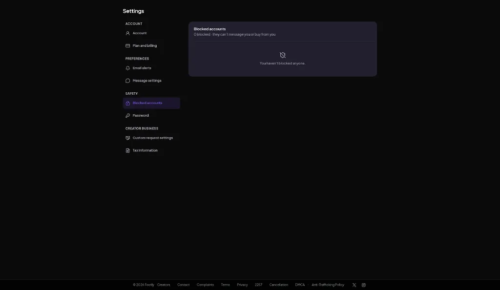 Footly blocked accounts settings page
