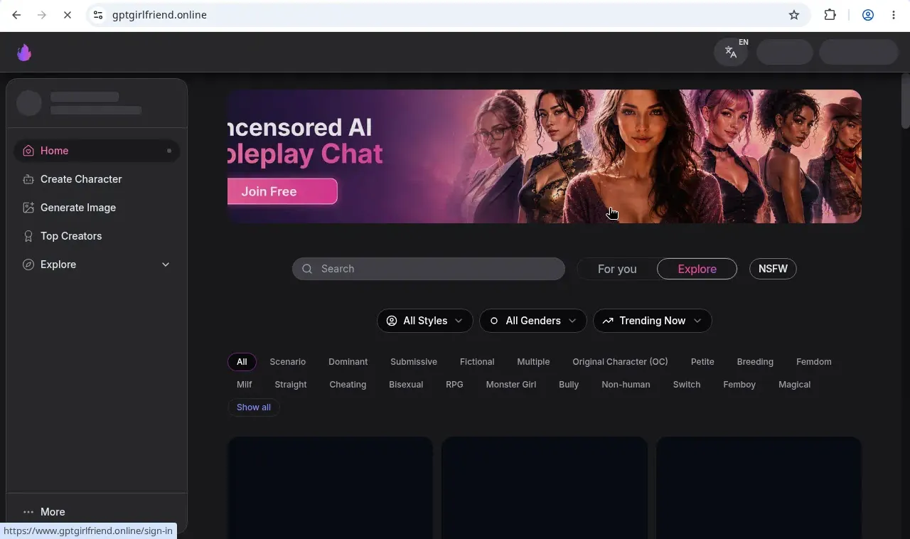 GirlfriendGPT homepage
