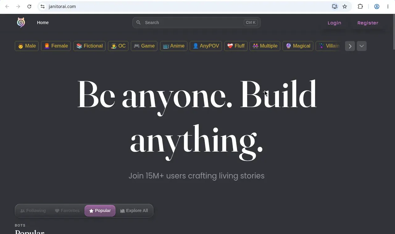 Janitor AI homepage