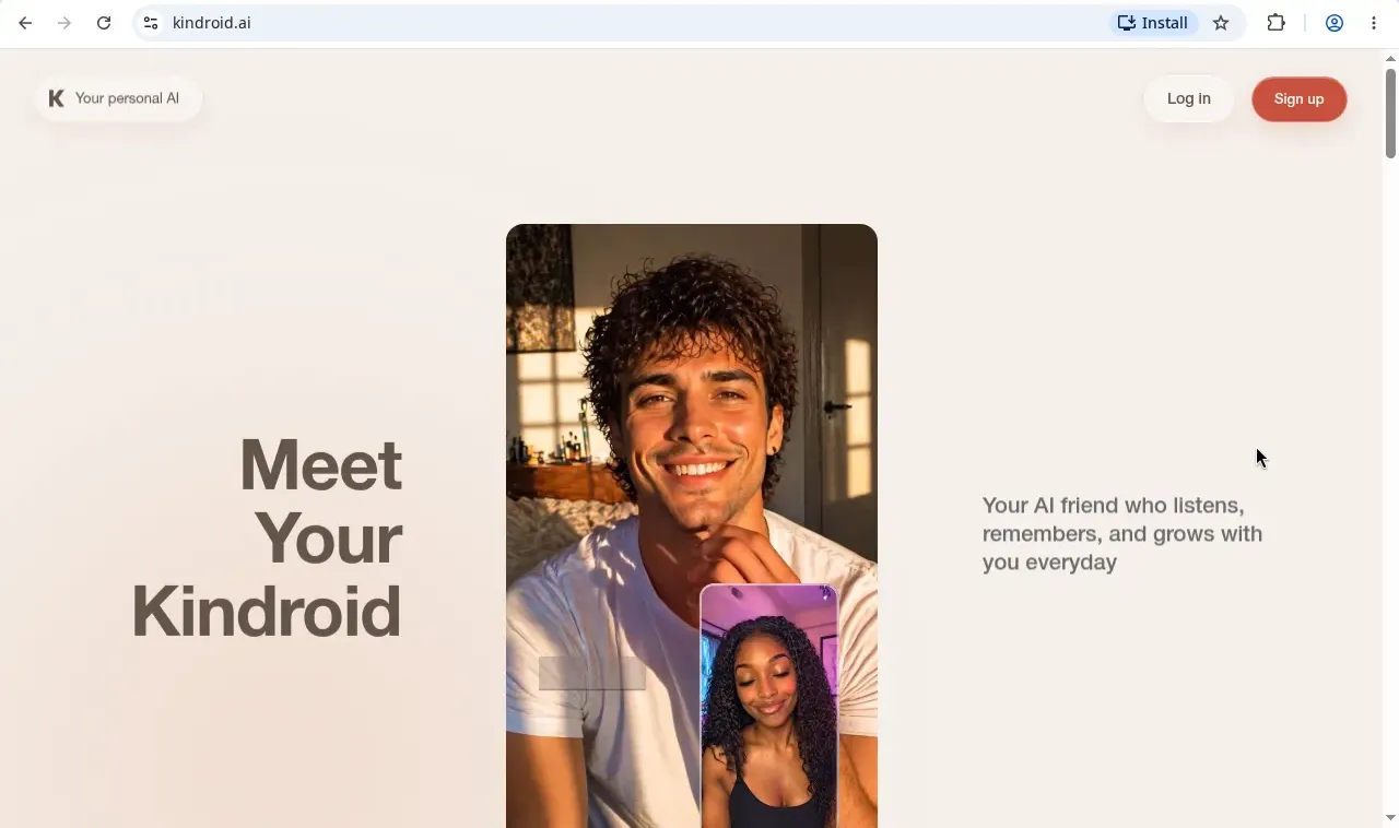 Kindroid homepage