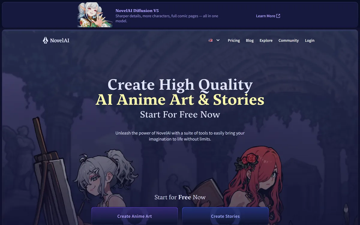 NovelAI homepage hero