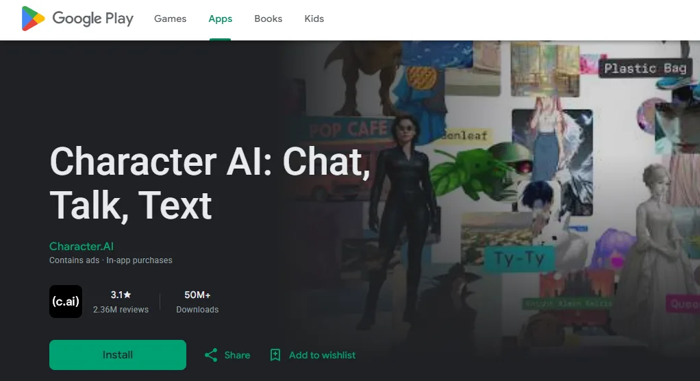 Character AI Google Play Store Rating