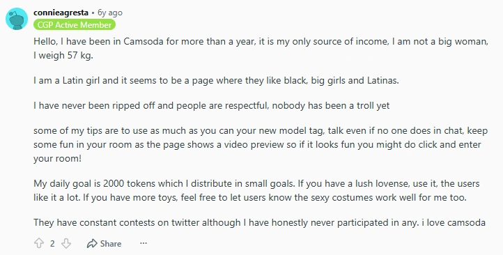 Reddit Comment For CamSoda