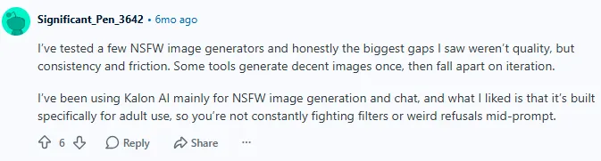 Reddit user comment for kalon ai