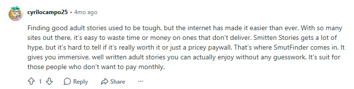 reddit user comment on smutfinder