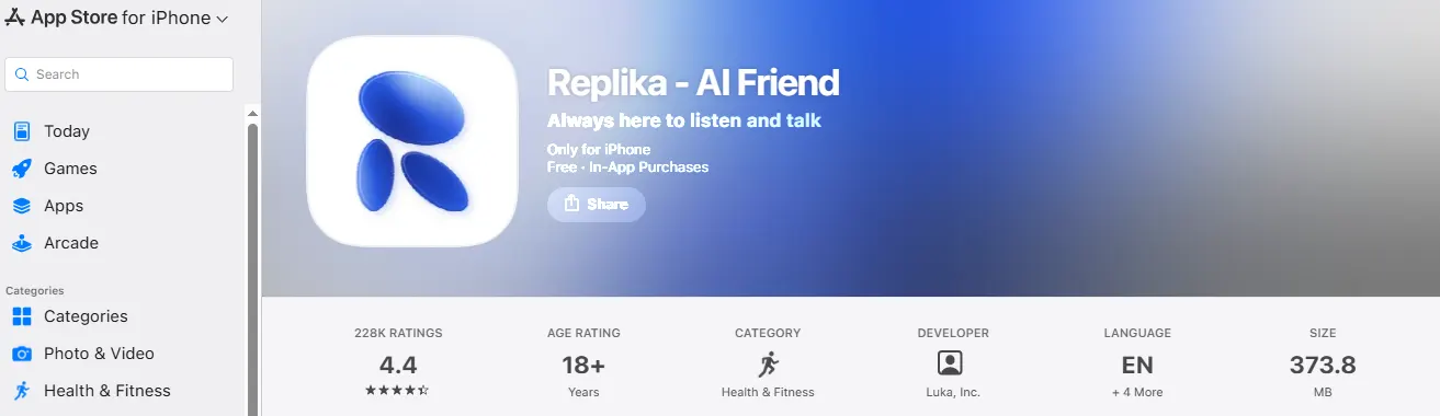 Replika App Store Reviews