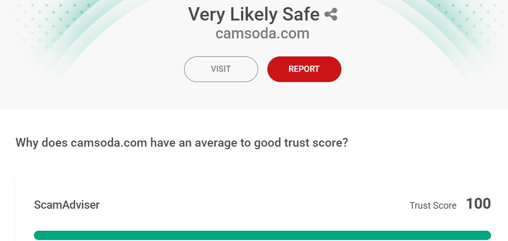 ScamAdviser Rating For CamSoda