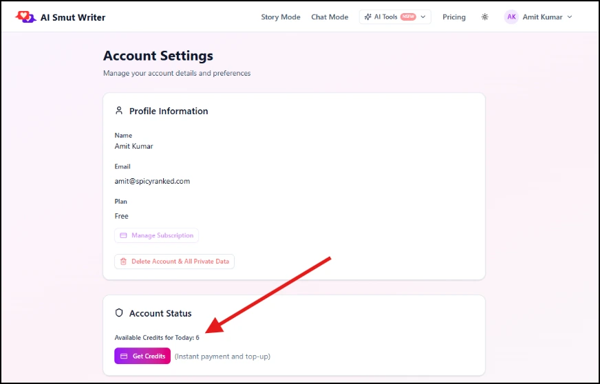 AISmutWriter Free Plan with 6 Credits