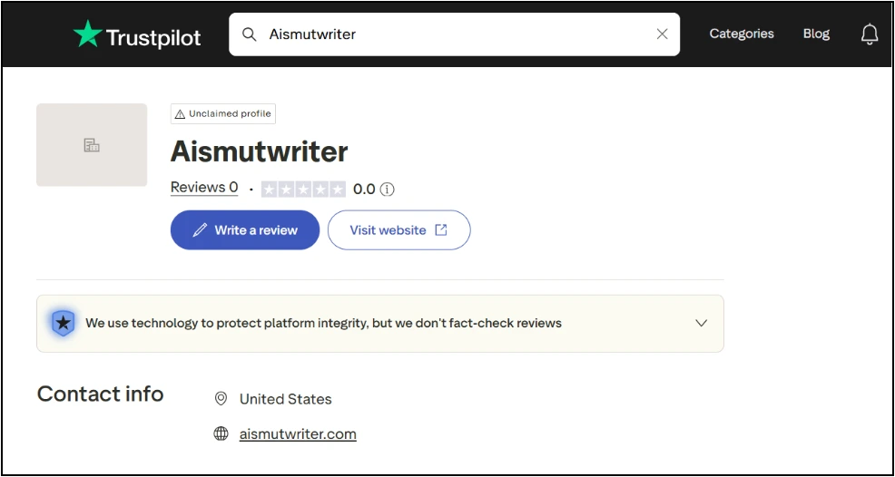 AISmutWriter Trustpilot Review Page