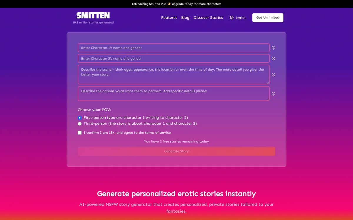 Smitten Stories homepage hero