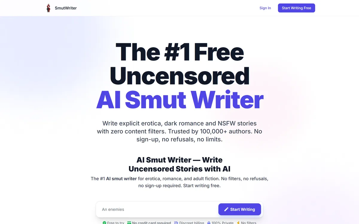 SmutWriter homepage hero