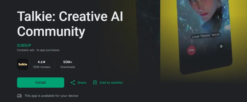 Talkie AI Google Play Store
