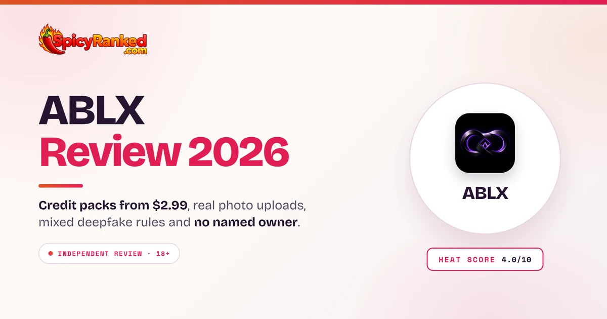 ABLX Review 2026 by SpicyRanked: credit prices, real photo uploads, deepfake rules and no named owner