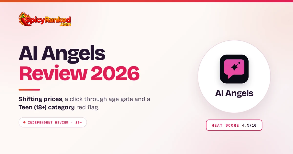 AI Angels Review 2026 by SpicyRanked: shifting pricing, a click through age gate and a Teen (18+) category red flag