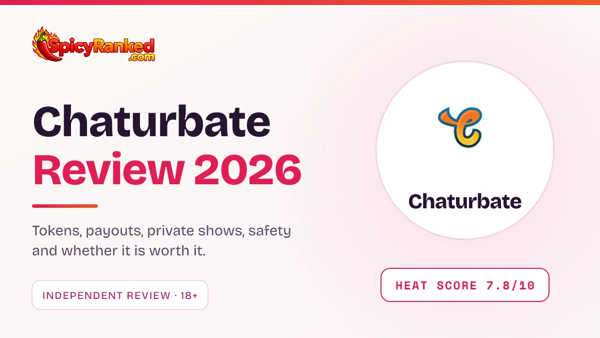 Chaturbate Review 2026 by SpicyRanked — tokens, payouts, private shows and safety, Heat Score 7.8 out of 10