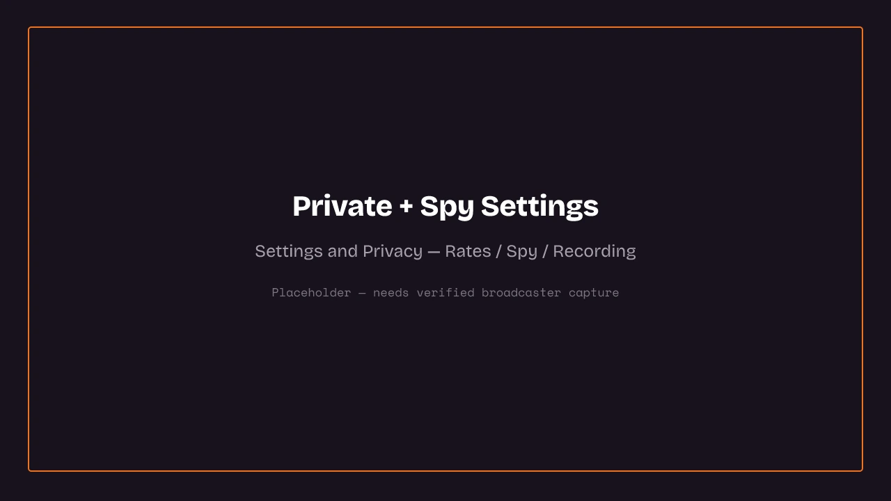 Chaturbate private show rate and spy settings screen in broadcaster Settings and Privacy