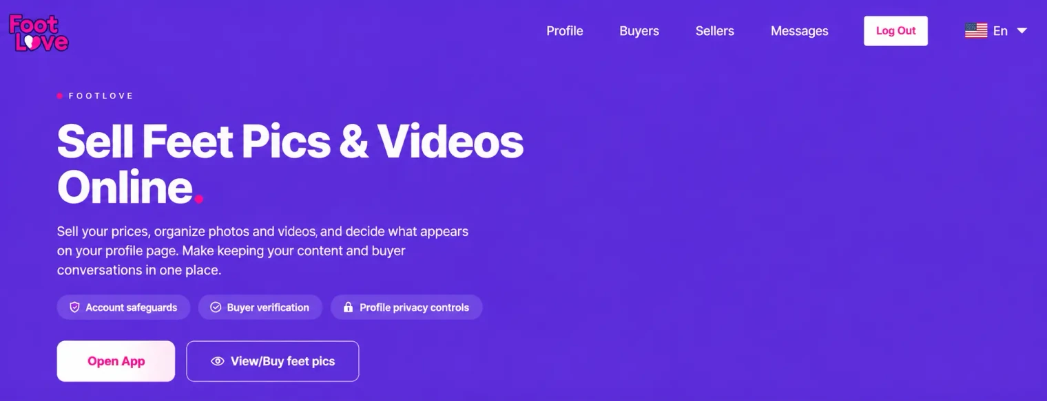 FootLove homepage headline: Sell Feet Pics & Videos Online