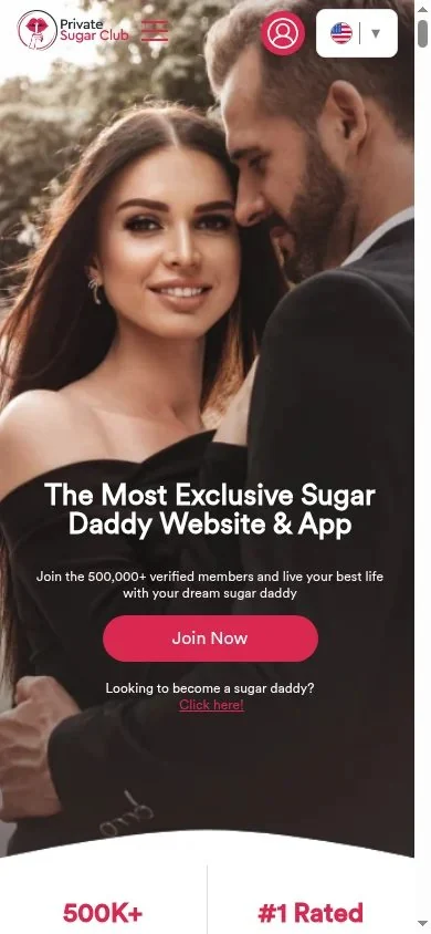 Private Sugar Club mobile web layout on a phone. Captured September 2026.